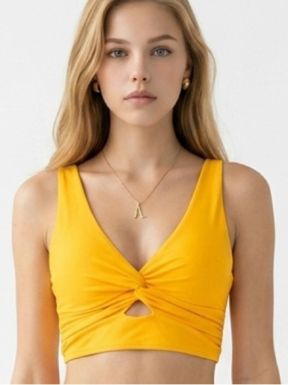 EMERY‎ ROSE Women's XL Twist Front Crop Tank Top Yellow Sleeveless - Picture 1 of 5